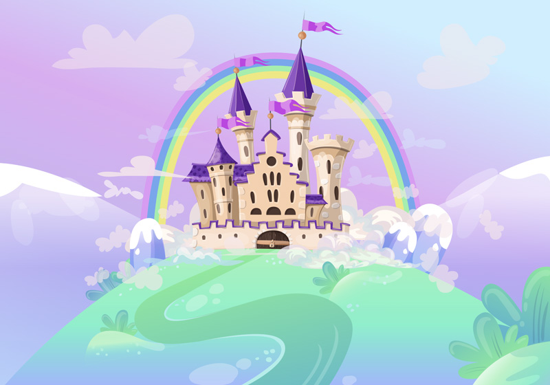 Vinyl teppich lila prinzessinnen schloss wandbild - TenStickers