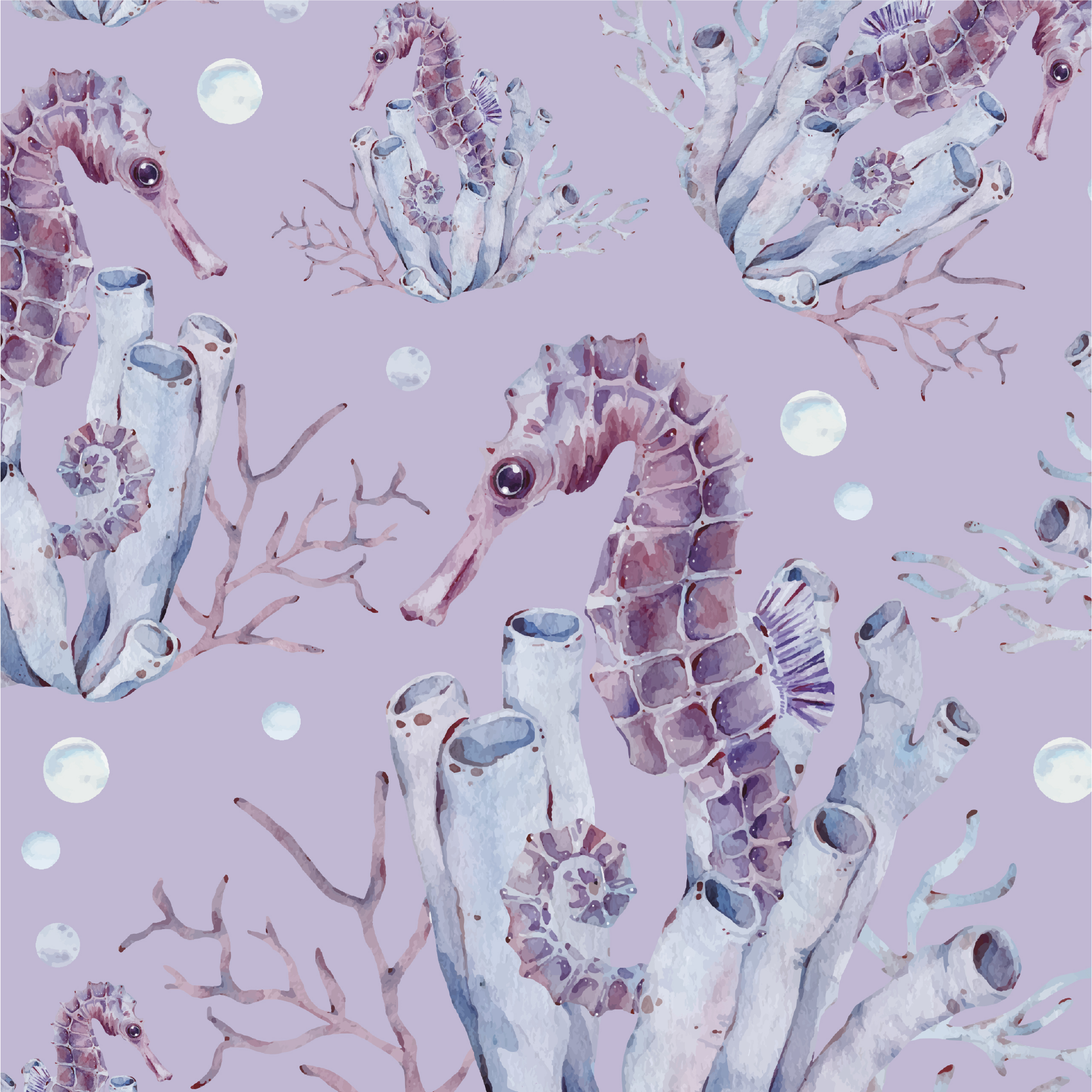 Vinyl teppich lila aquarell-seepferdchen - TenStickers