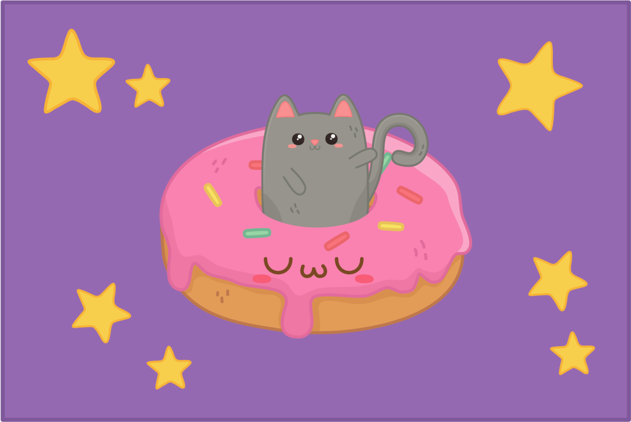 Vinyl teppich lila katze und donut - TenStickers