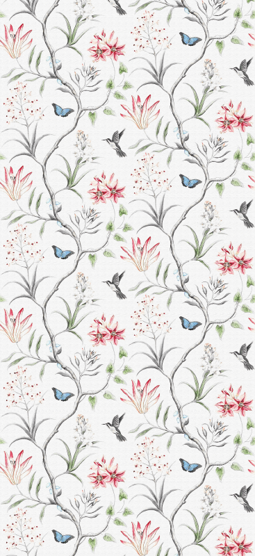 Vinyl teppich terrasse mit vogel und schmetterling blumen - TenStickers