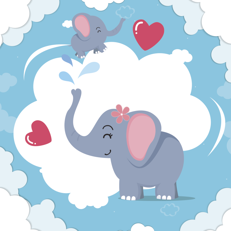 Vinylteppich Baby bezaubernde Elefant-Himmelslandschaft - TenStickers