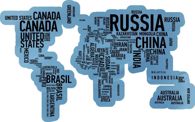 Atemberaubender weltkarte vinyl teppich mit ländernamen - TenStickers