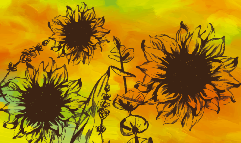 Vinyl Teppich Blumen sonnenblumenskizze - TenStickers