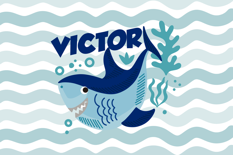 Vinyl Teppich mit Namen benutzerdefinierte hai-illustration - TenStickers