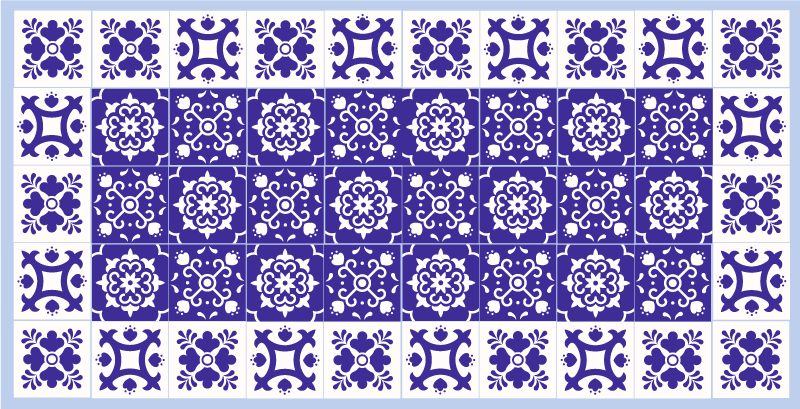 Vinyl teppich bad mit blauem keramikmuster - TenStickers