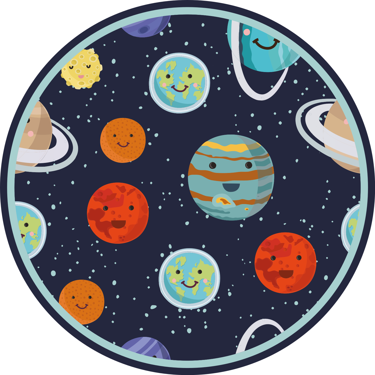 Vinylteppich Kinder lächelnde Planeten Circle - TenStickers