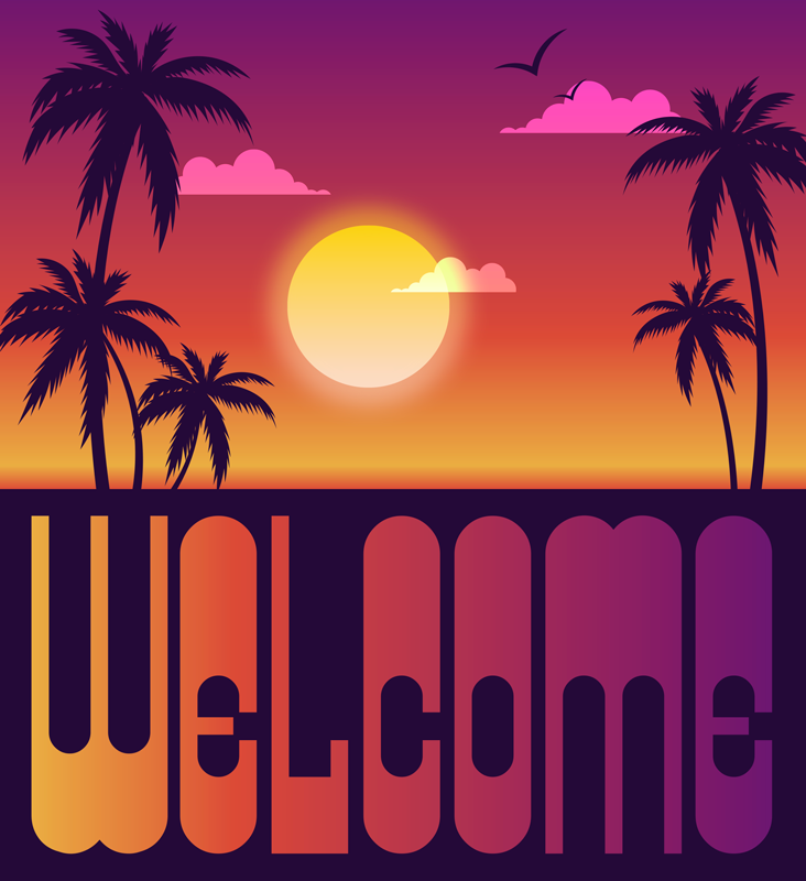 Vinyl Teppich Spruch tropischer sonnenuntergang willkommen - TenStickers