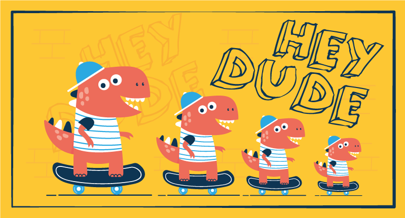 Vinyl Teppich Kinder skateboarding dinosaurier - TenStickers