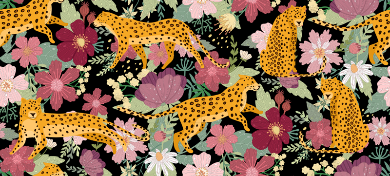 Vinyl Teppich Tiere leoparden-blumenmuster - TenStickers