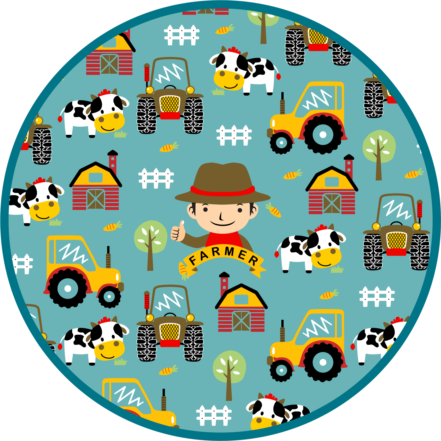 Vinylteppich Tiere Landwirt, tiere und traktorkreis - TenStickers