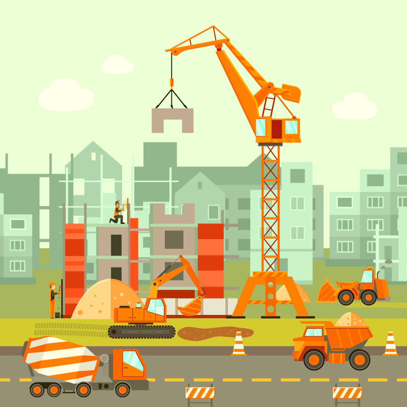 Vinylteppich kindlich Baustellen-lkws - TenStickers