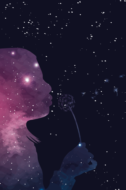 Vinyl Teppich Sterne kosmisches mädchen bläst löwenzahn - TenStickers