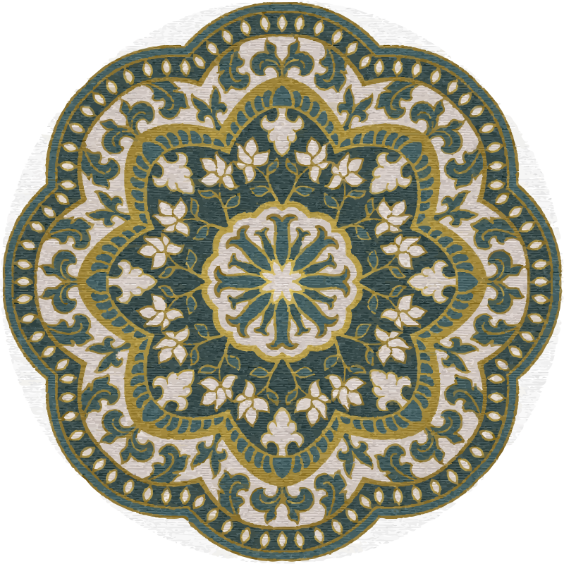 Vinyl Teppich Mandala kreisförmiges grünes blumenmotiv - TenStickers