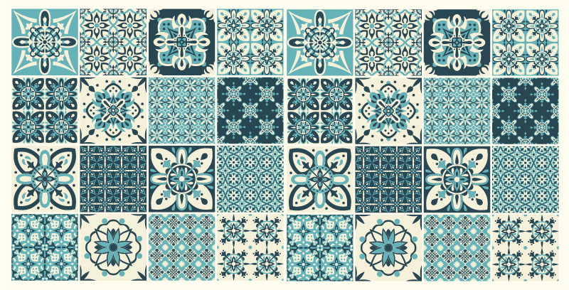 Vinyl Teppich Fliesenoptik türkisfarbenes blumenmuster - TenStickers