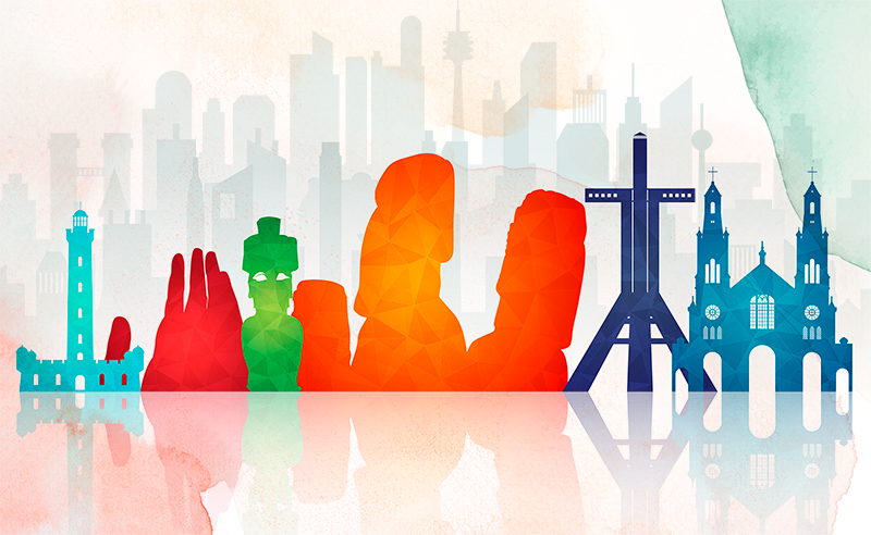 Vinyl Teppich Büro bunte skyline-silhouetten - TenStickers