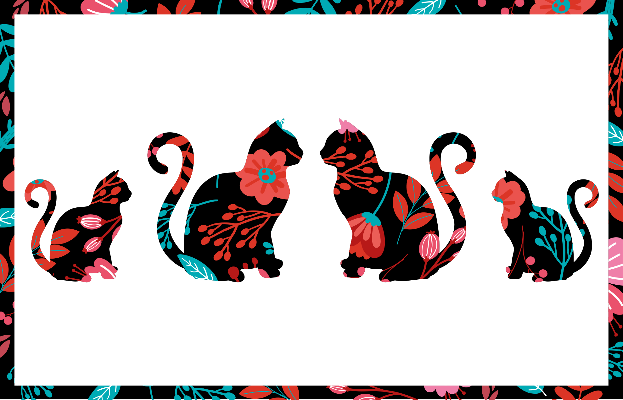 Vinyl Teppich Blumen bunte katzensilhouetten - TenStickers