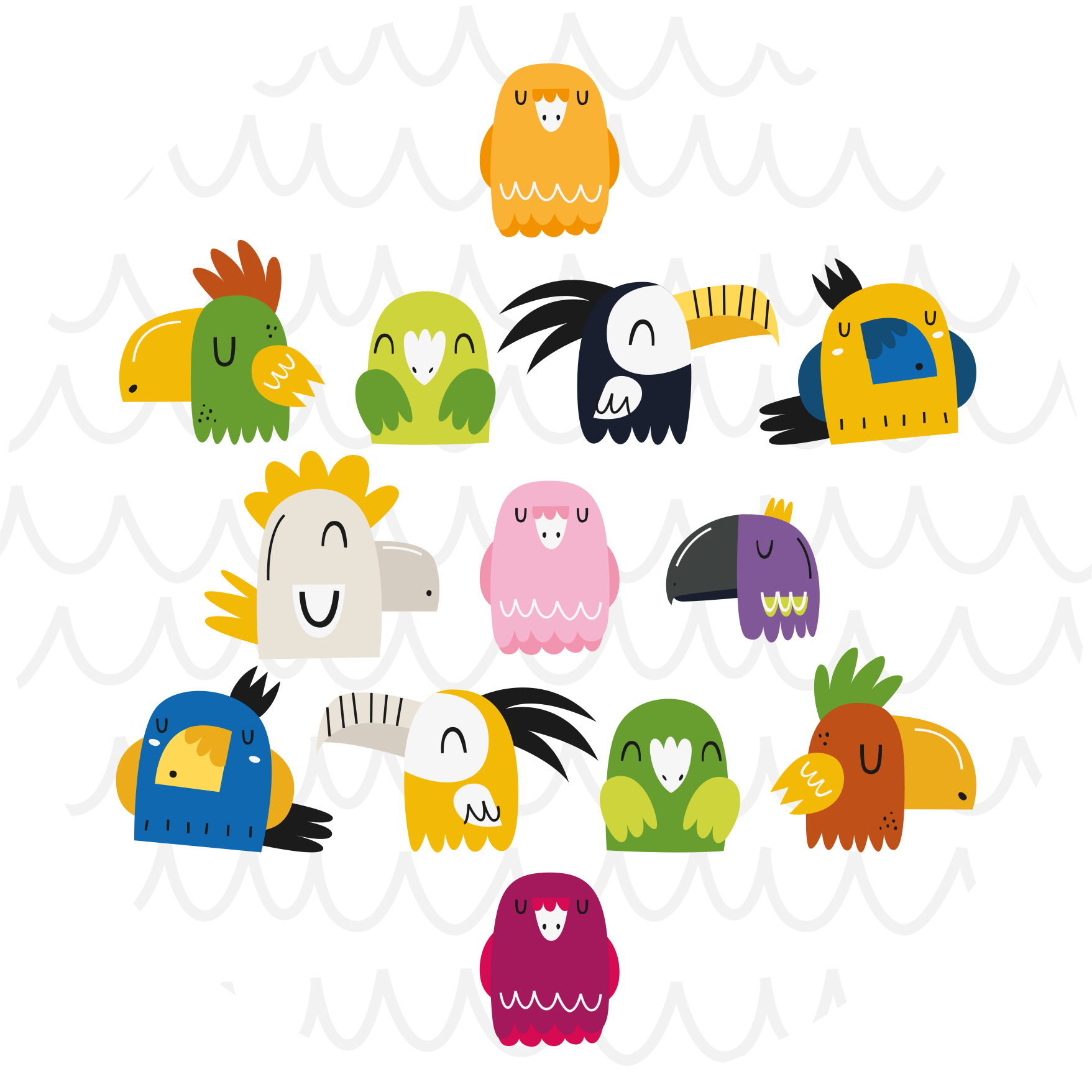 Vinyl Teppich Kinder bunte vogelgesichter - TenStickers