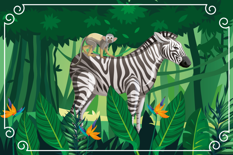 Vinyl Teppich Tiere zebra und affe - TenStickers