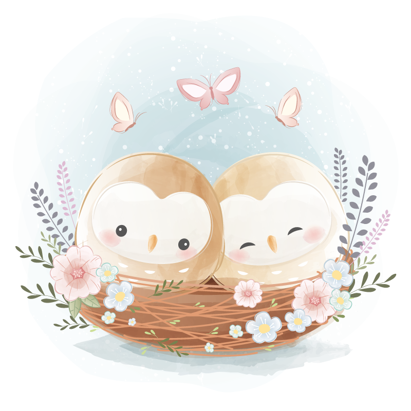 Vinyl Teppich Schlafzimmer paar eulennest - TenStickers