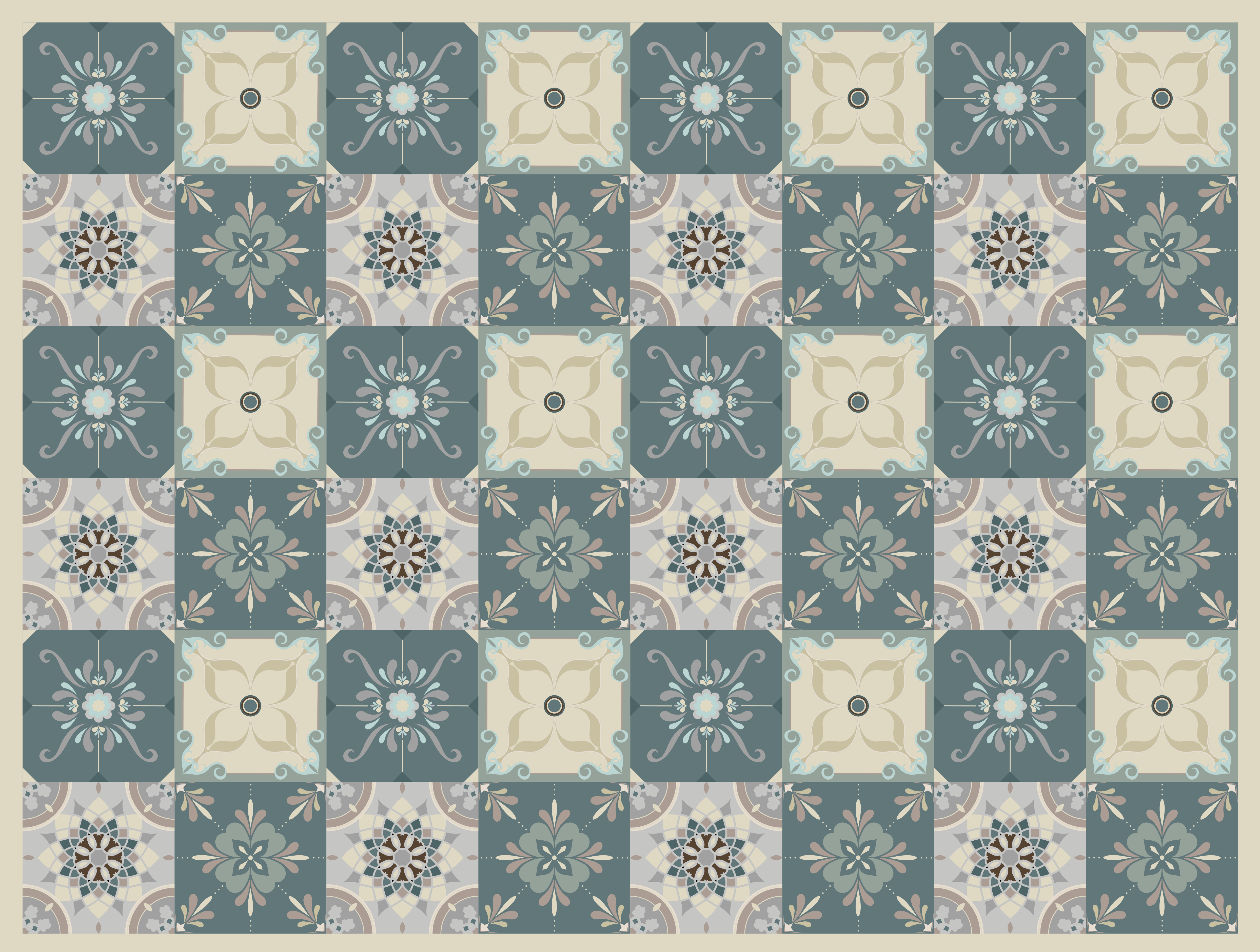 Vinyl teppich mosaik mit floralem muster - TenStickers