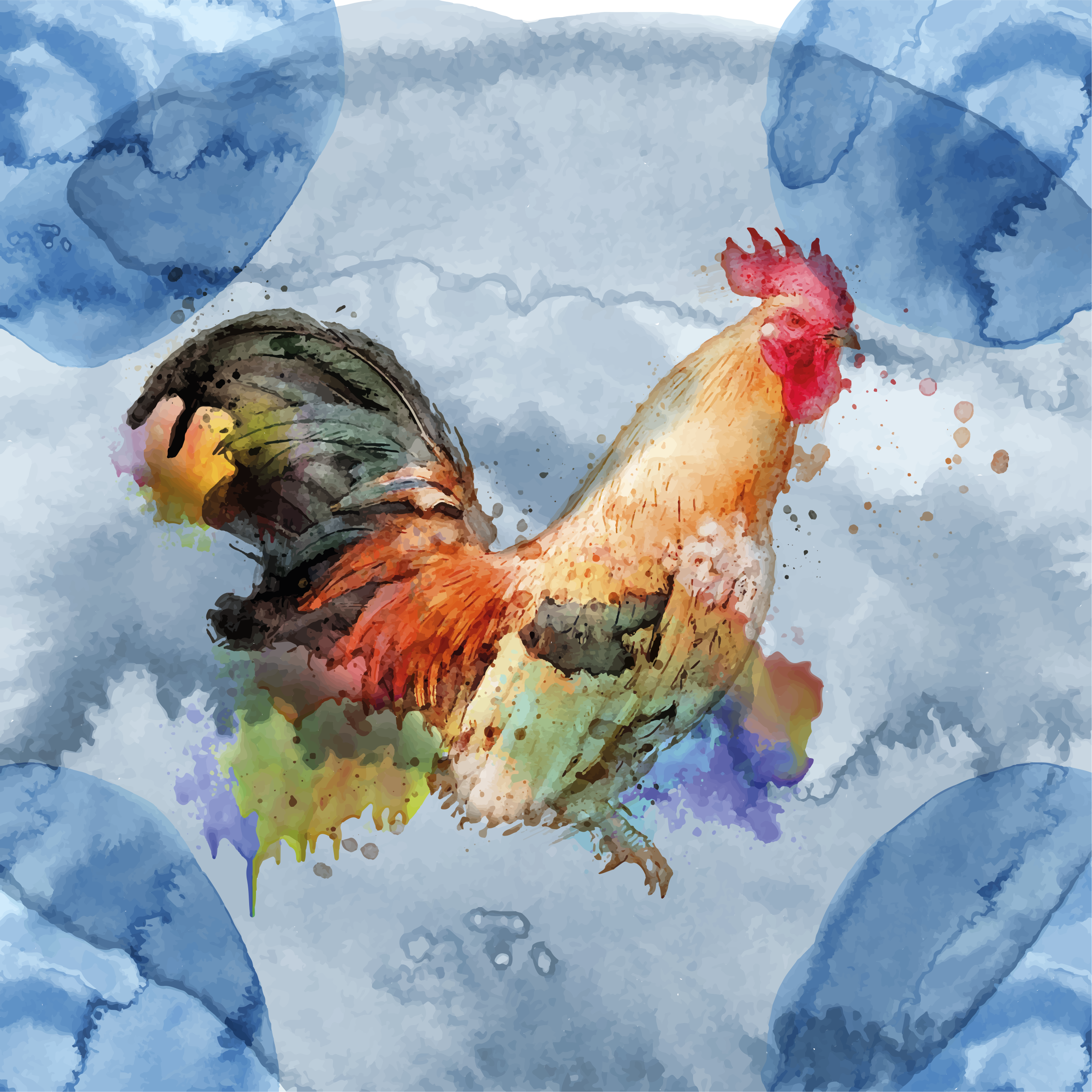 Vinyl Teppich Tiere aquarell hahn - TenStickers