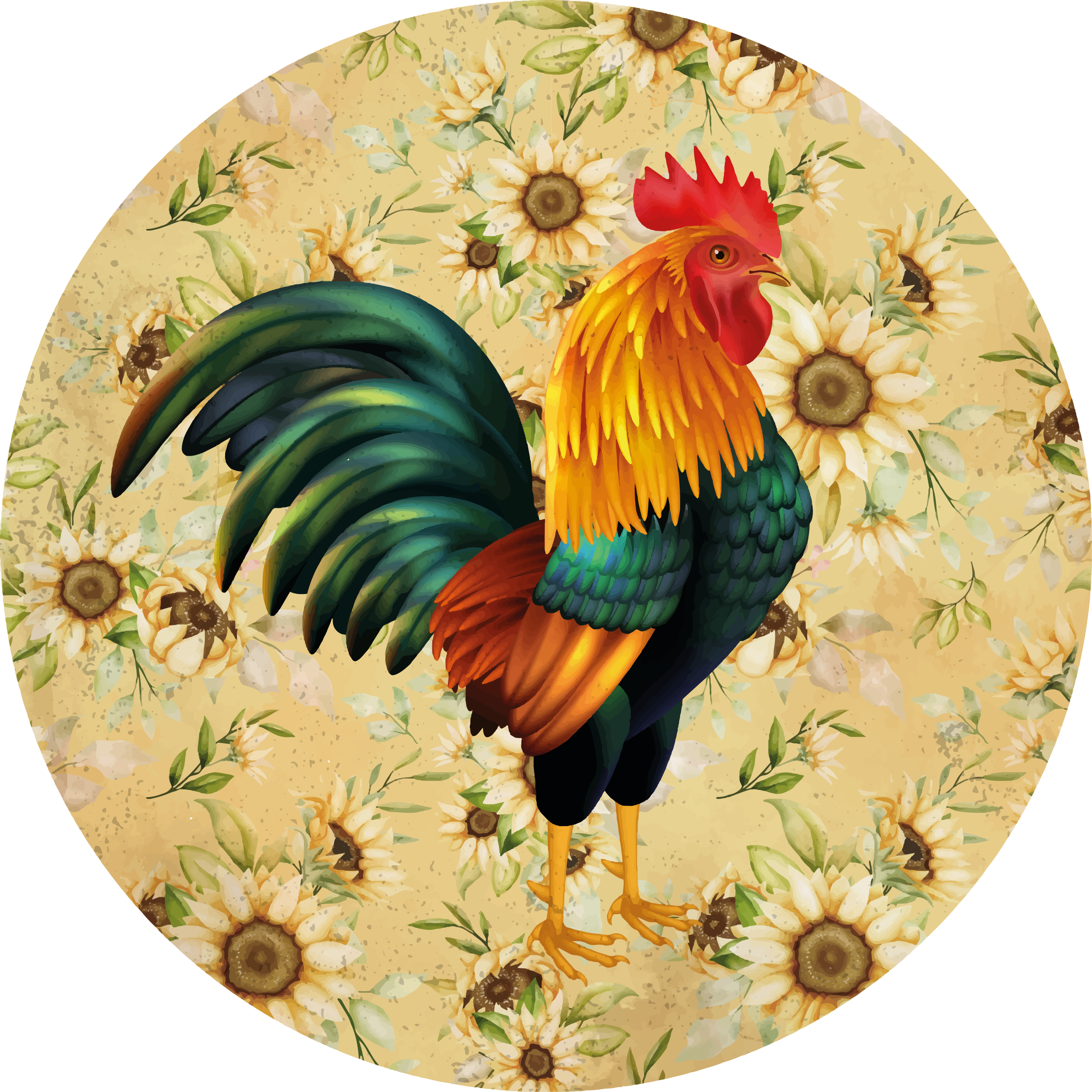 Vinyl teppich blumen lebendiger hahn präsentation - TenStickers