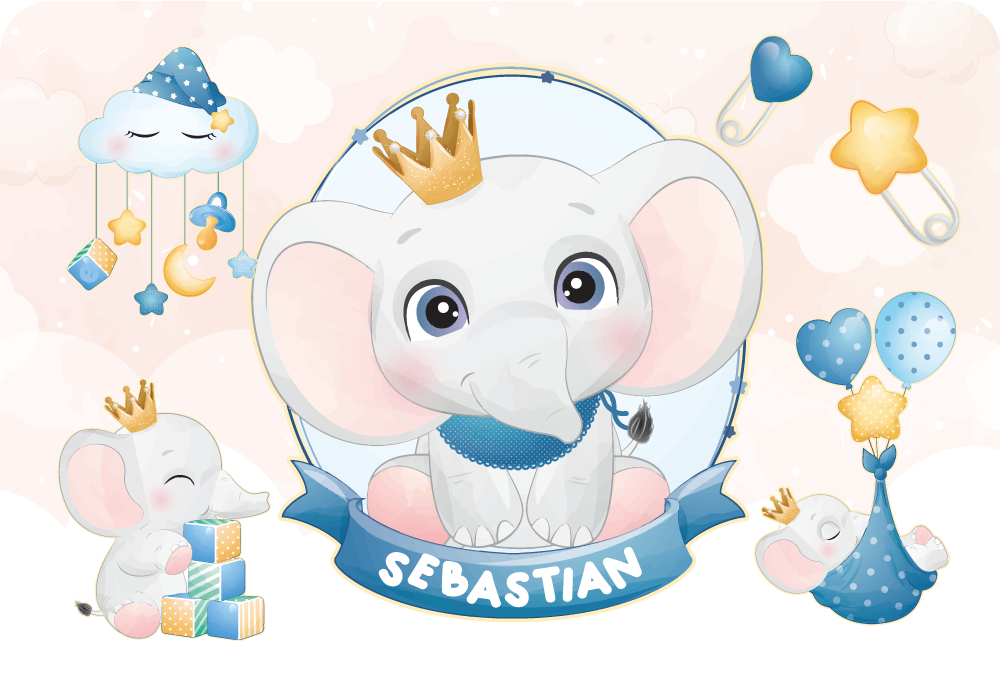 Vinyl Teppich mit Namen gekrönter elefant spielkamerad - TenStickers