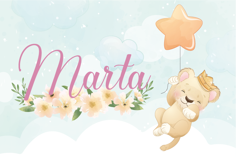 Vinyl Teppich Baby löwe mit luftballon und namen - TenStickers