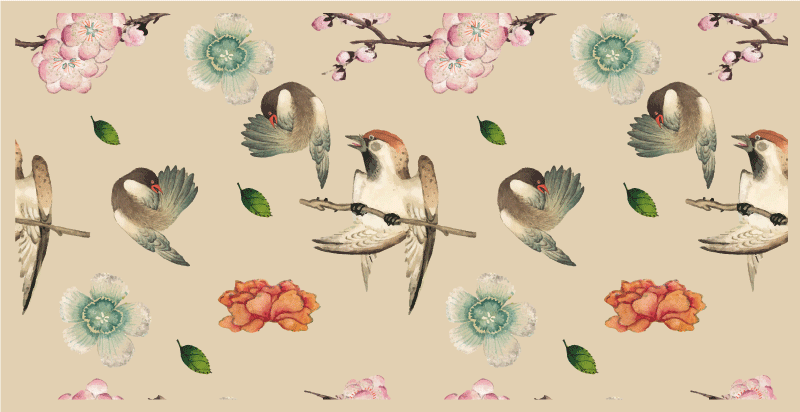 Vinyl Teppich Tiere vögel und blumen - TenStickers
