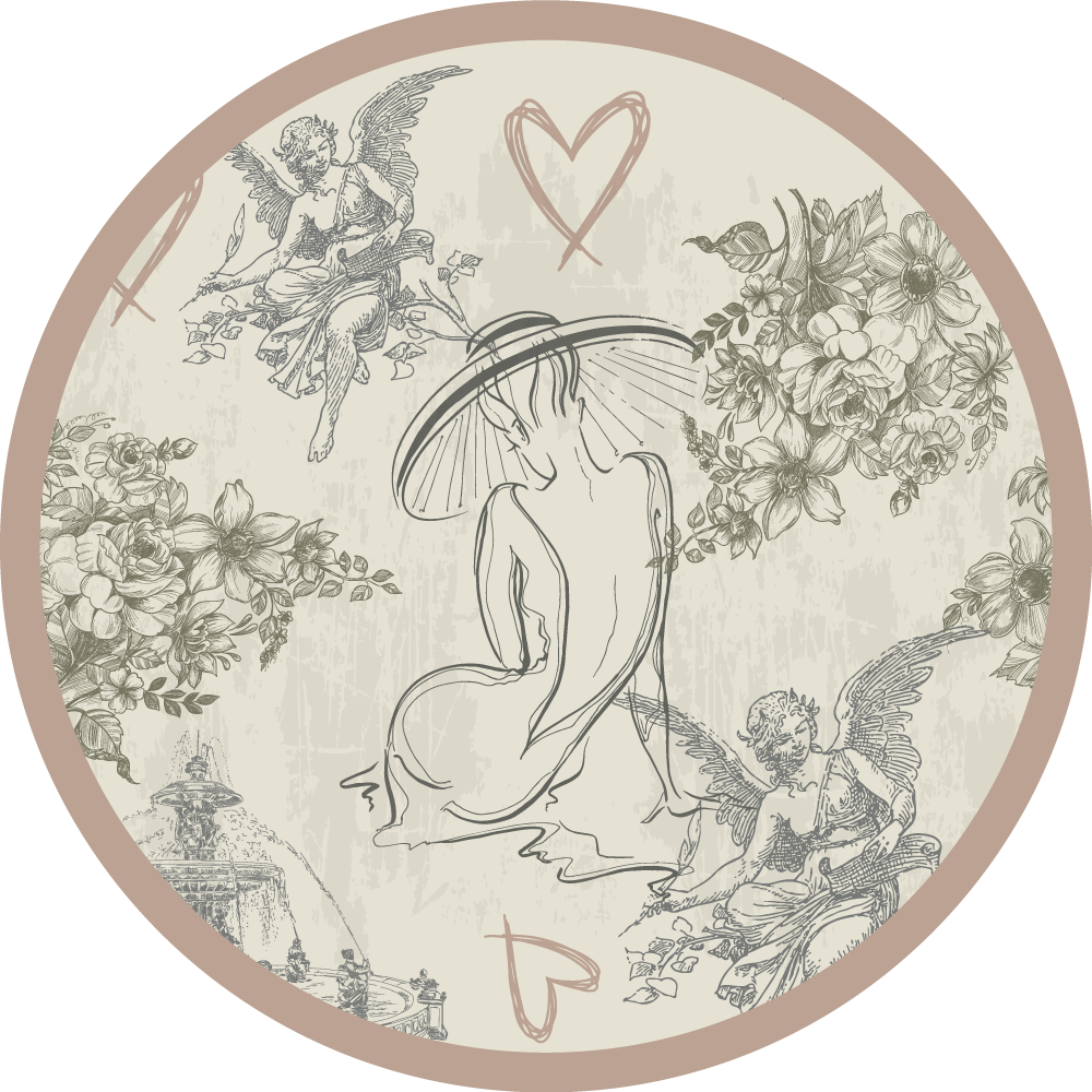 Vinylteppich Retro kreisförmiges Engelblumenmotiv - TenStickers