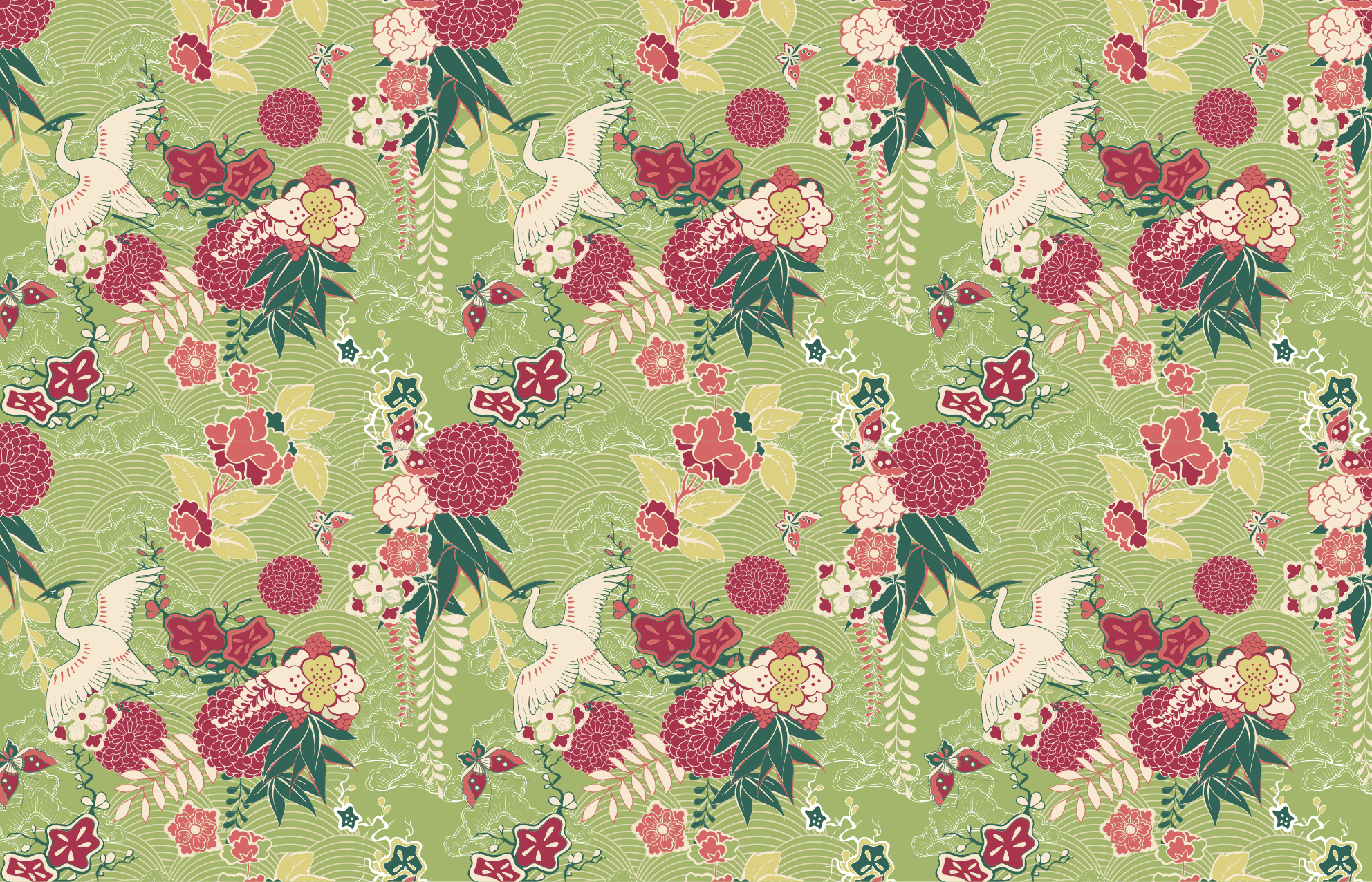 Vinylteppich Pflanzen Orientalische chinoiserie aus seide - TenStickers