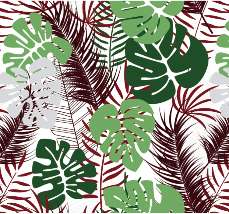 Tapete natur monstera-bltter mit roten sten