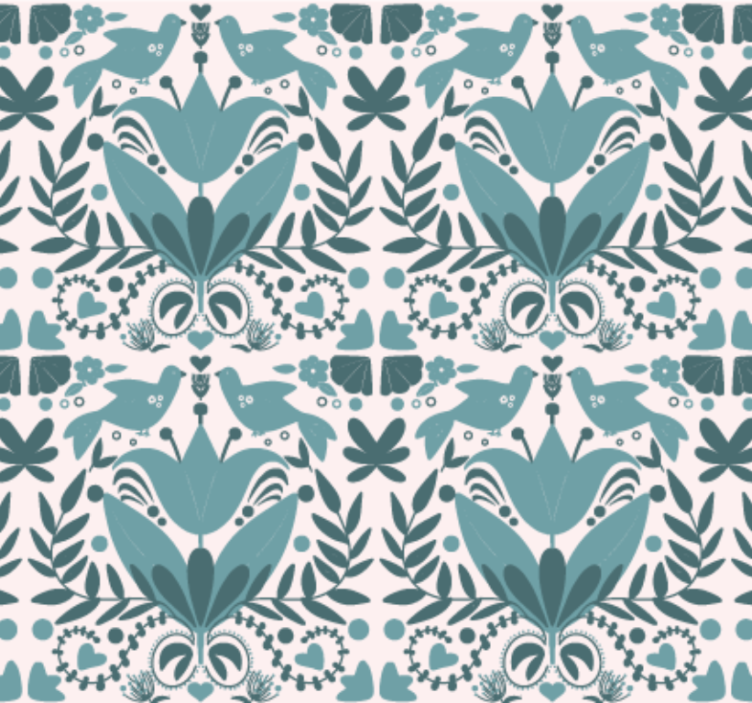 Tapete küche mit blauem volkskunstmuster und vögeln - TenStickers