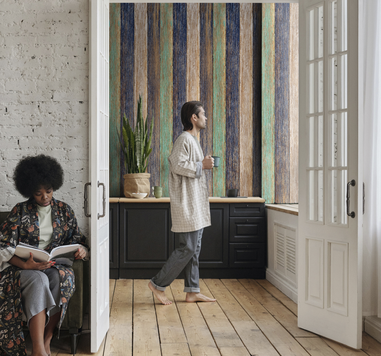 Tapete Holzoptik Blaues und braunes laminat - TenStickers