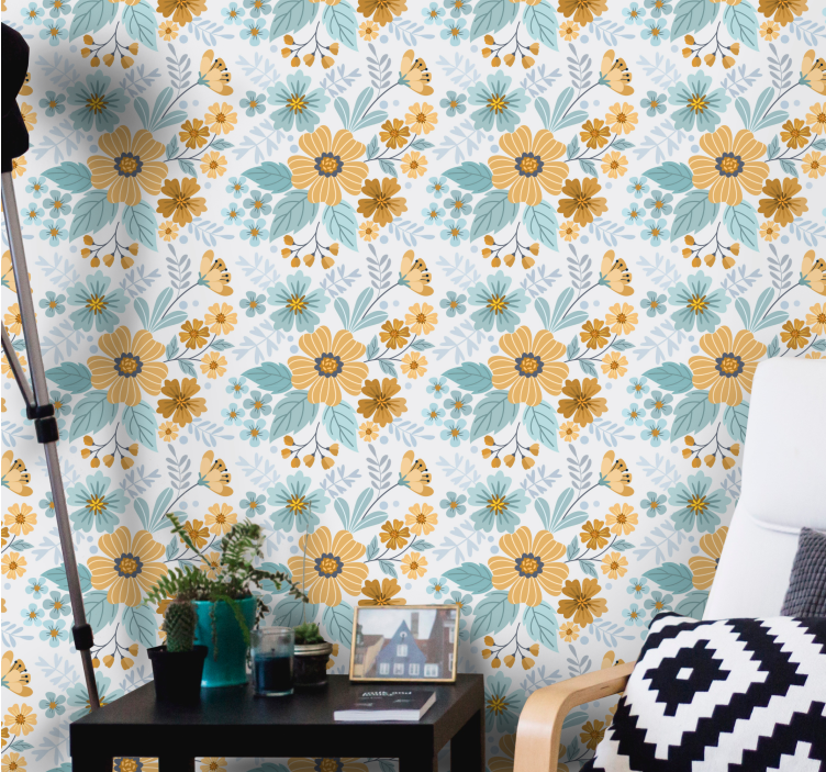 Blumentapete schmetterlings-blumenarrangement - TenStickers