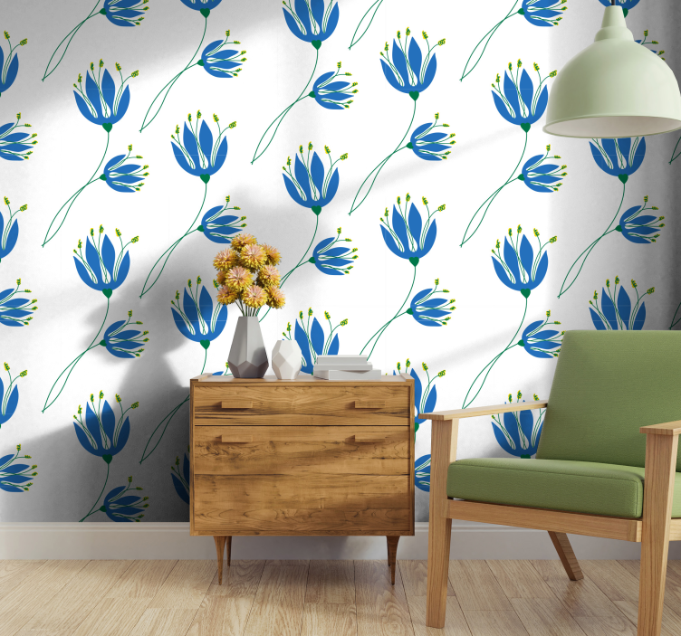 Einfache blaue Tulpen Blumen Tapete - TenStickers