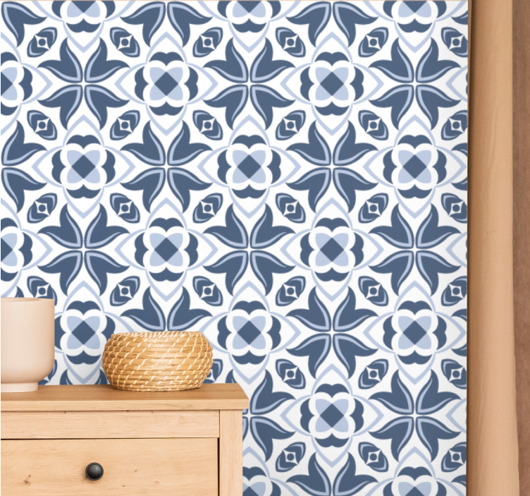 Fliesen Tapete blaue geometrische blumen - TenStickers