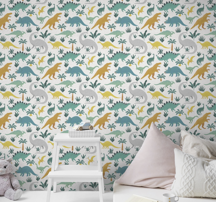 Tapete Kinderzimmer Dinosaurier mit bäumen - TenStickers