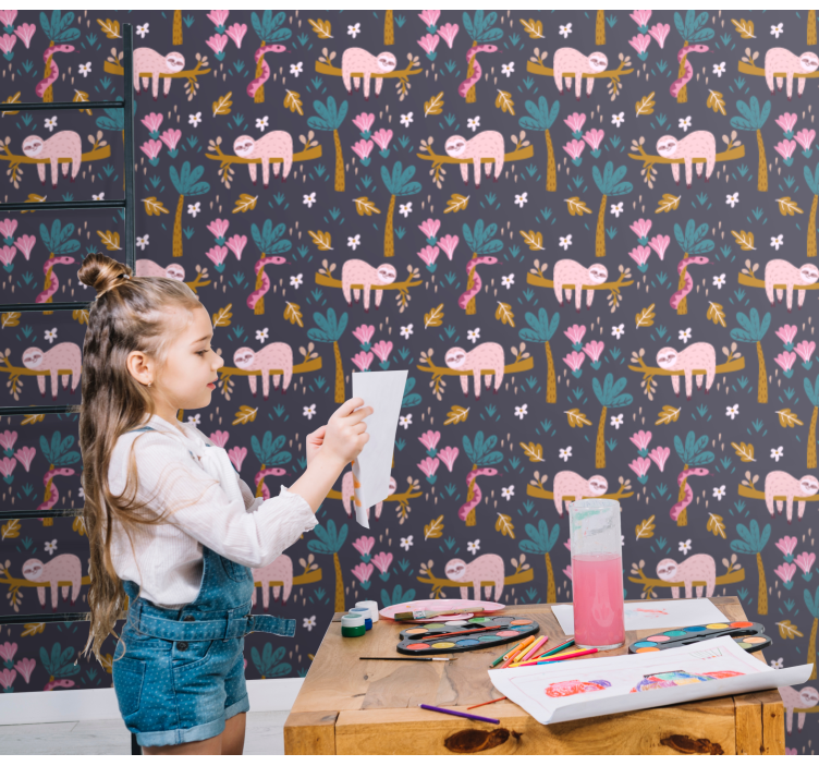 Tapete Kinderzimmer Faultier und blätter - TenStickers