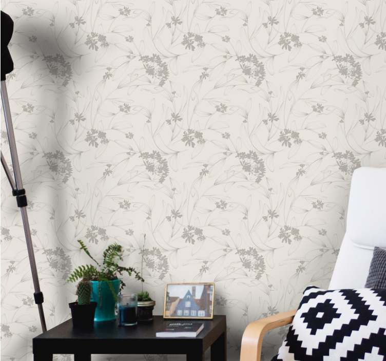 Blumentapete beiges umrissmuster - TenStickers