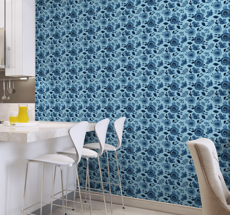 Blumentapete blaue blumen - TenStickers