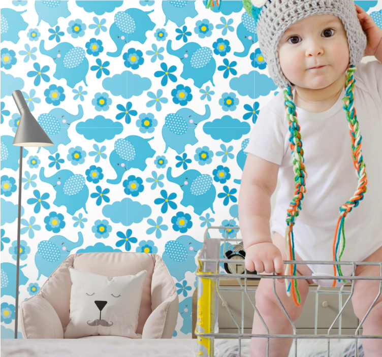 Tapete Baby elefantenblumenmuster - TenStickers