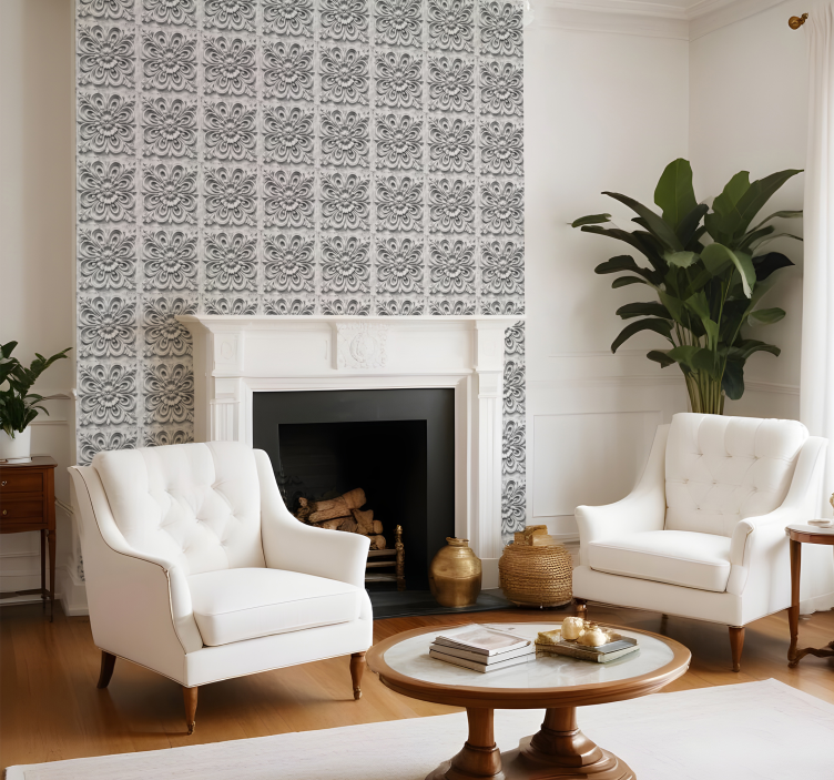 Tapete Barock weiße fliesen - TenStickers