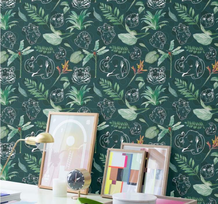 Tapete Dschungel tiergesichter - TenStickers