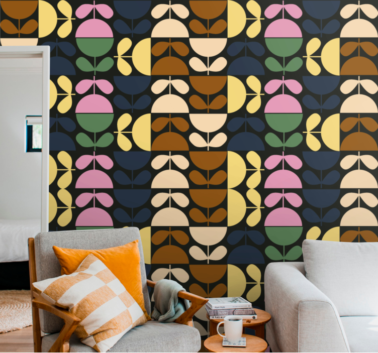 Tapete florale Ornamente stilisierte blattmuster - TenStickers