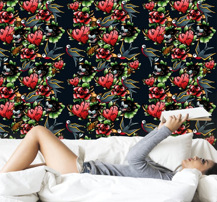 Kunst Tapete tattoo-stil-muster - TenStickers