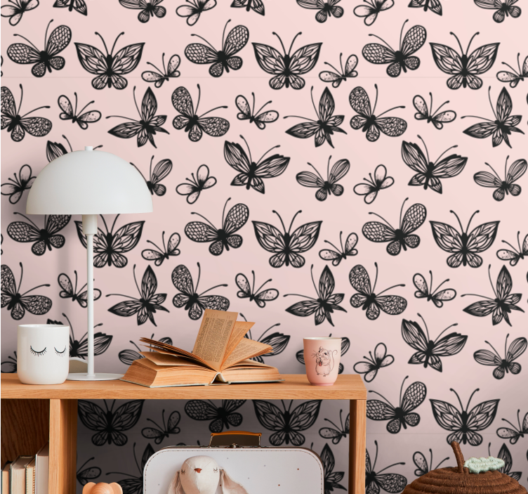 Tapete Schmetterling schwarz-rosa muster - TenStickers