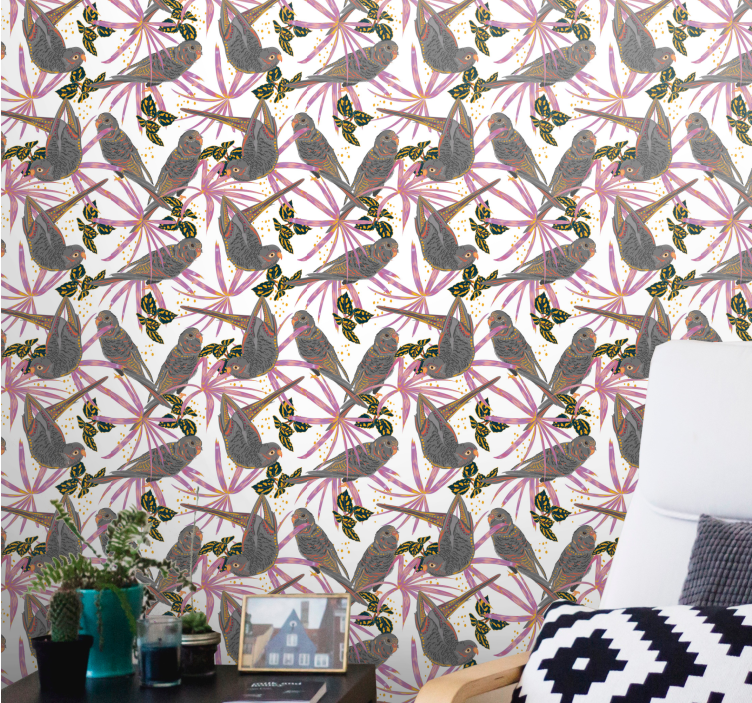 Tapete Vögel bunte blätter - TenStickers