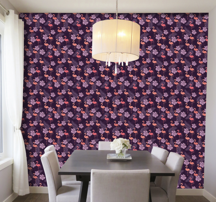 Tapete Tiere flamingo-blumenmuster - TenStickers
