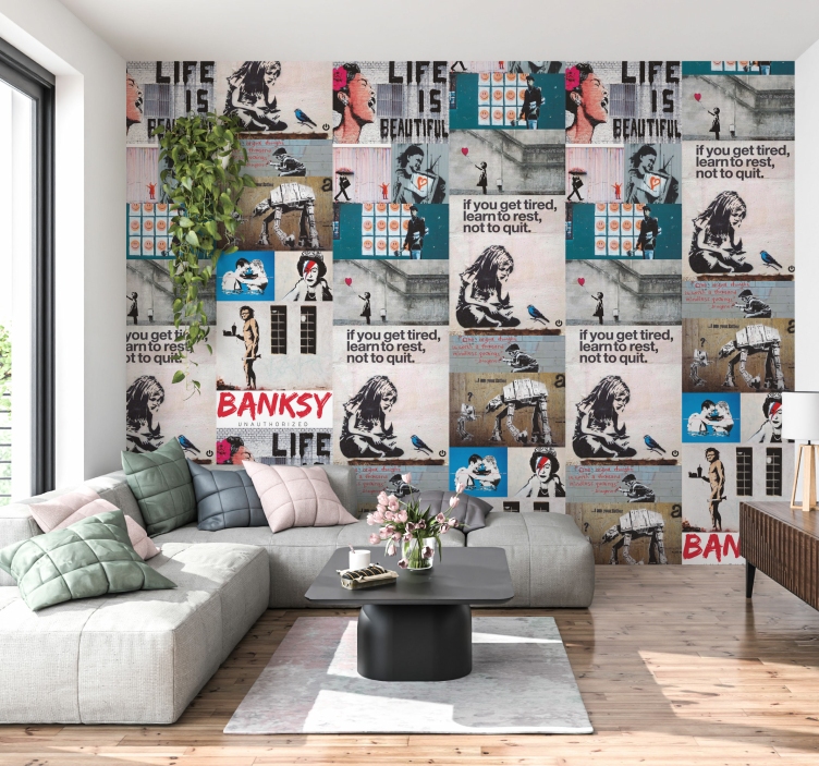 Tapeten abstrakte  Kunst Banksy Style - TenStickers